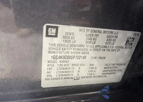 2016 Chevrolet Silverado K3500 Ltz z USA, uszkodzony, nr VIN 1GC4K0C88GF102148